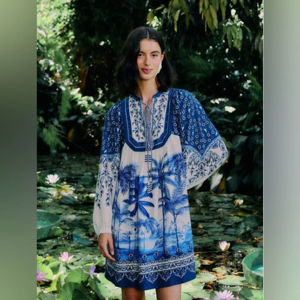 Farm Rio Palm Tree Beach Mini Dress size Large - Picture 2 of 6